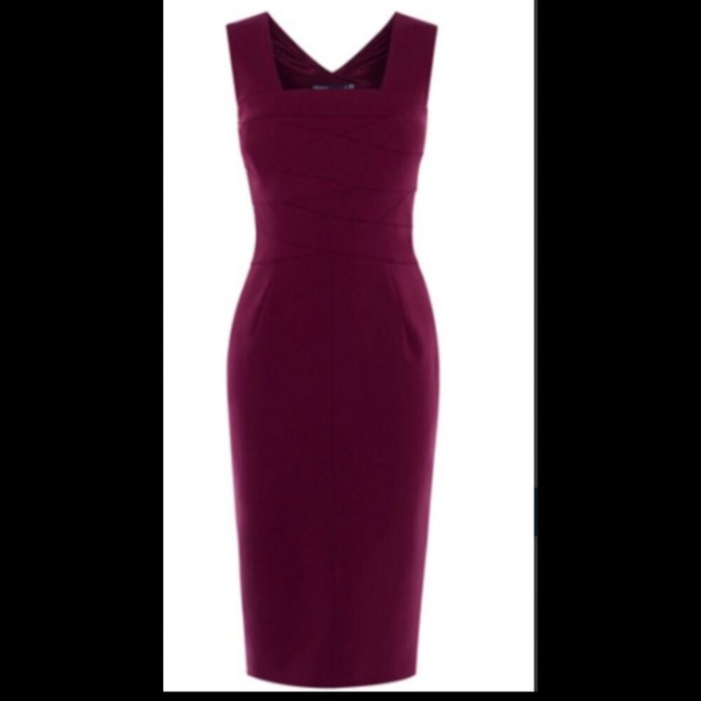 Karen Millen Burgundy Bodycon Midi Dress - Size 4